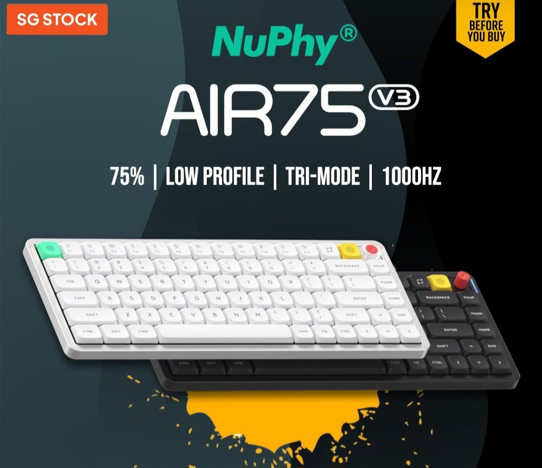 [SG) NuPhy Air75 V3 Low Profile Wireless Mechanical Keyboard Gateron Gen 3 Switch Silent Knob